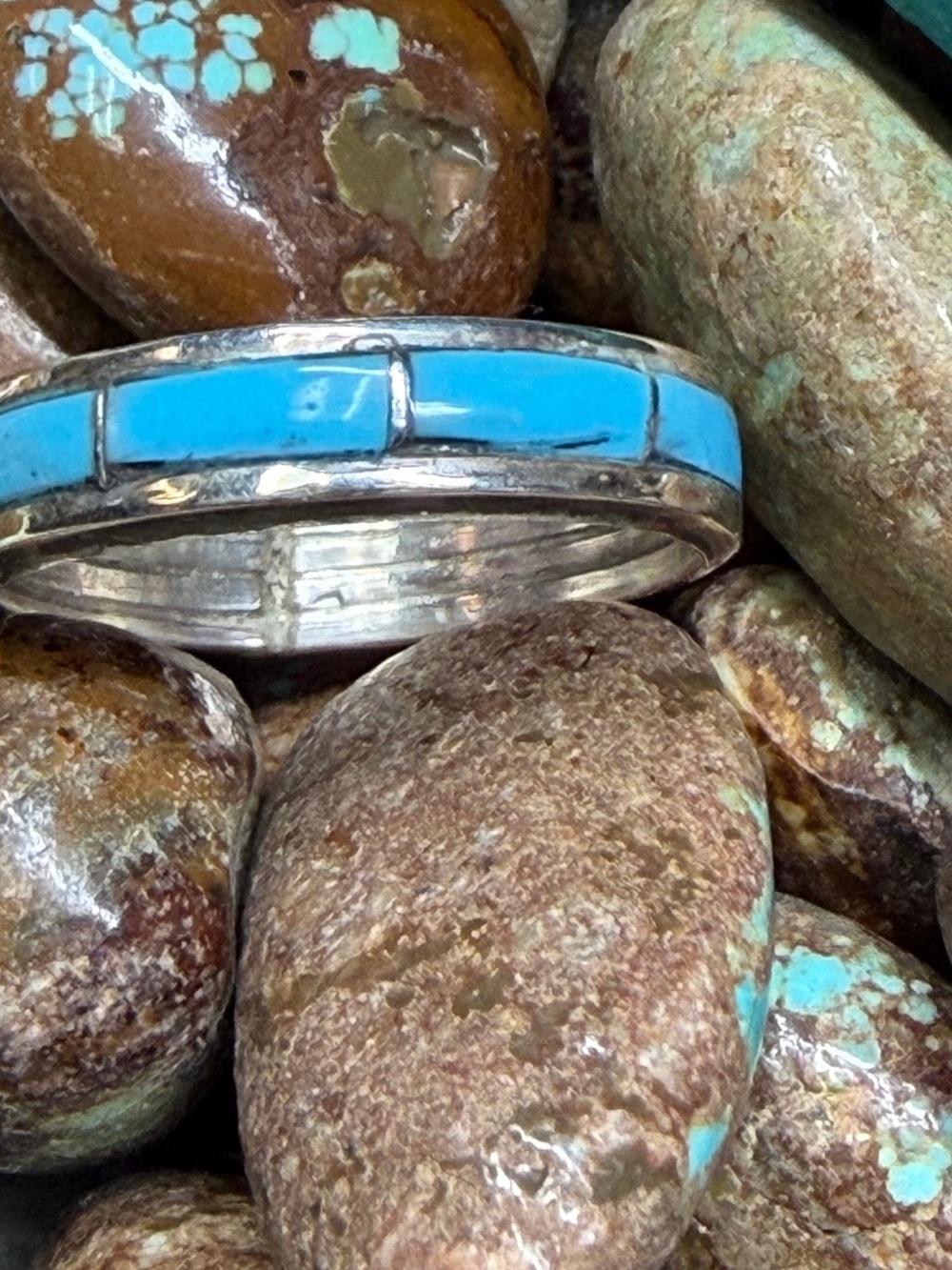 Sterling Silver kingman Turquoise Inlay Band Ring - Blue